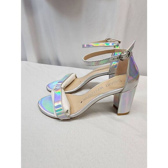Stuart Weitzman Size 6 Nudist Block 75 Iridescent Ankle-Strap Sandals Block Heel - Picture 7 of 10